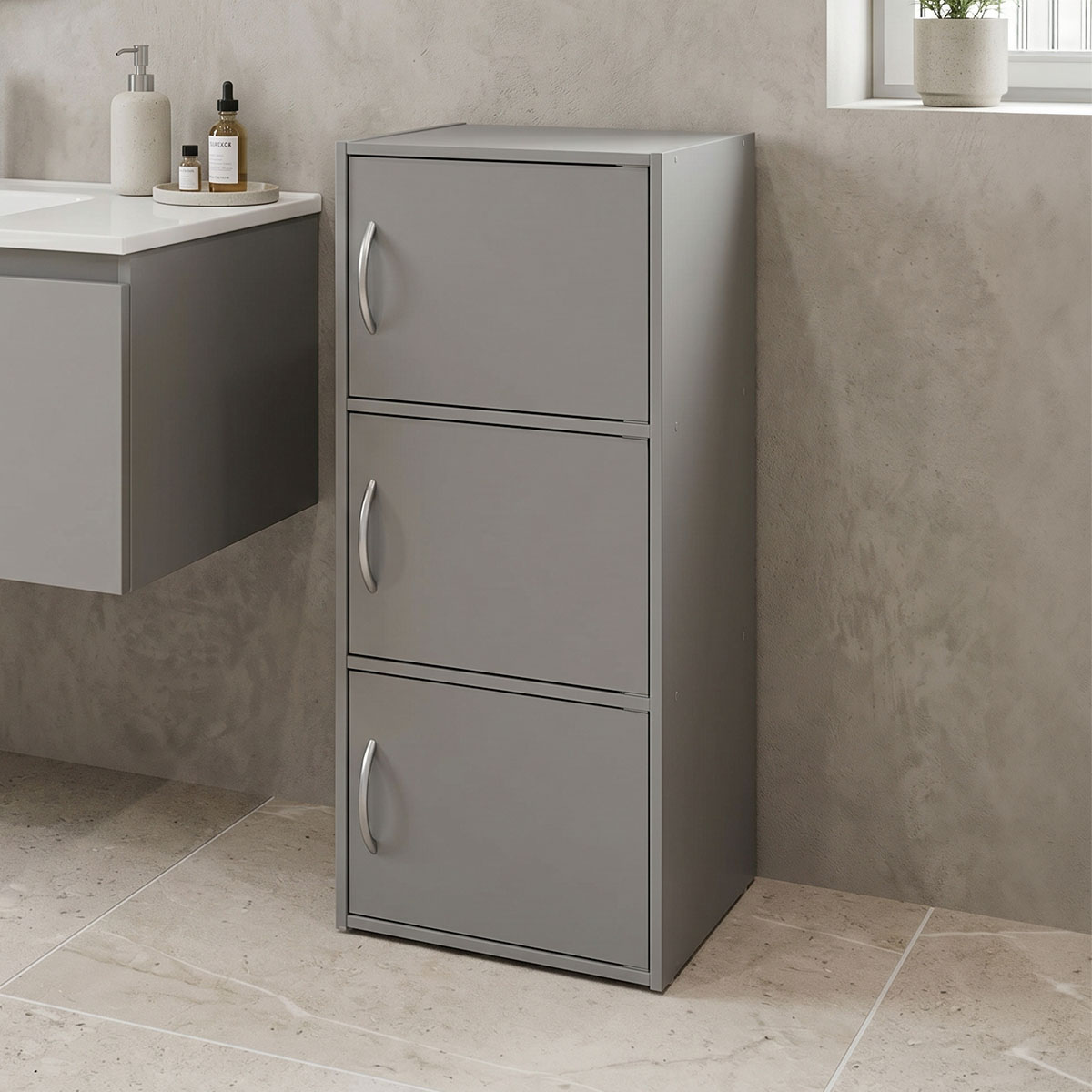 Ντουλάπι-στήλη Soline pakoworld ανοιχτό γκρι 40x34.5x90.5εκ 1