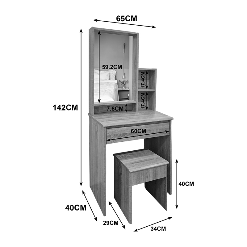 Τουαλέτα κρεβατοκάμαρας Larnia pakoworld με καθρέπτη και σκαμπό sonoma 65x40x142εκ 5