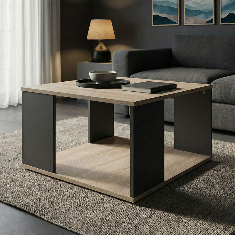 Τραπέζι σαλονιού Zelegan pakoworld sonoma-ανθρακί 60x60x39εκ 1