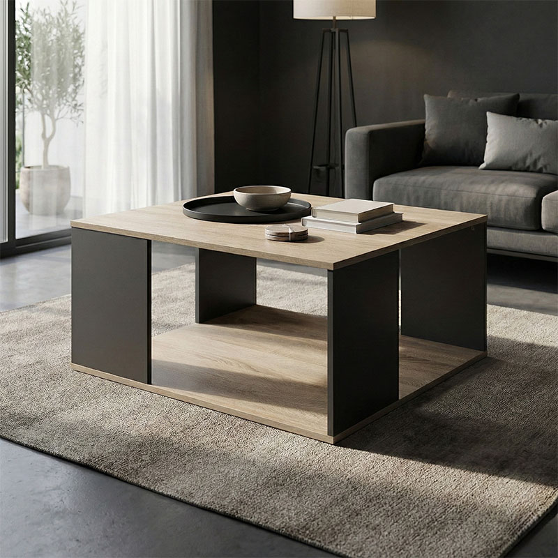 Τραπέζι σαλονιού Zelegan pakoworld sonoma-ανθρακί 90x90x44.5εκ 1