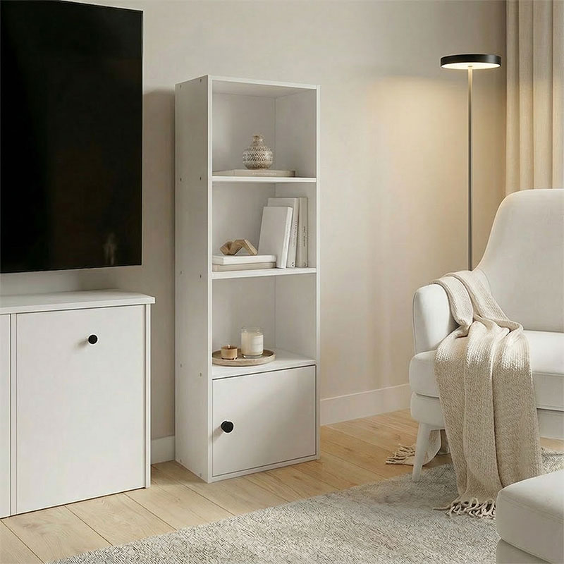 Βιβλιοθήκη-στήλη Lenobia pakoworld με ντουλάπι λευκό 30.5x24x95εκ 1