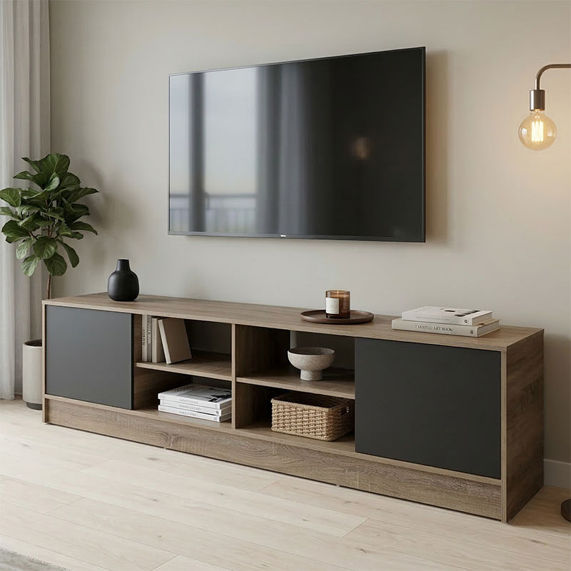 Έπιπλο τηλεόρασης Tivia pakoworld sonoma-ανθρακί 180x35x41.5εκ 1