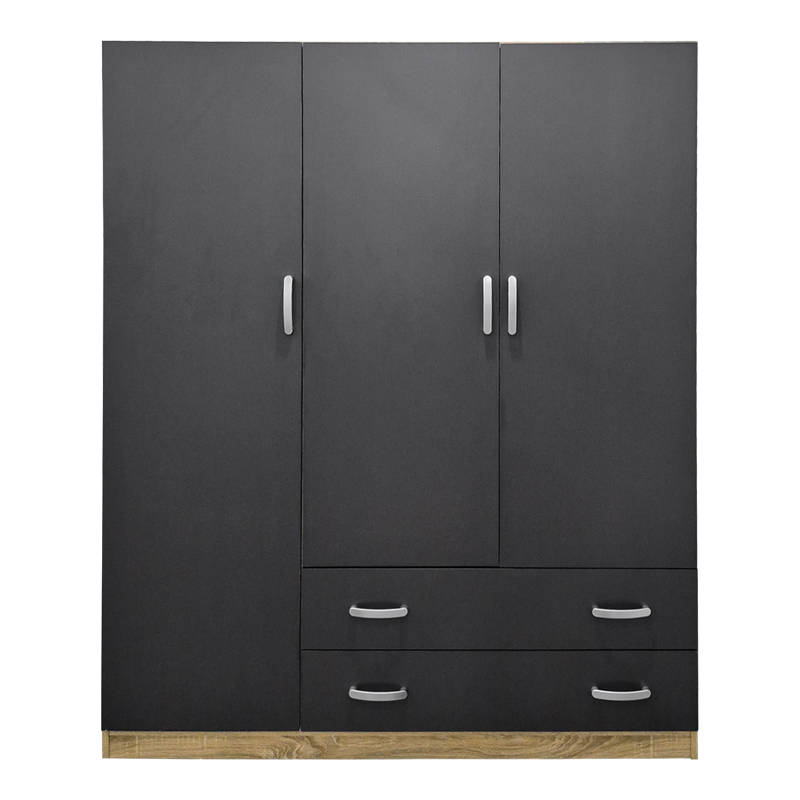 Ντουλάπα τρίφυλλη με 2 συρτάρια Alvia pakoworld sonoma-ανθρακί 150x51x180εκ 3