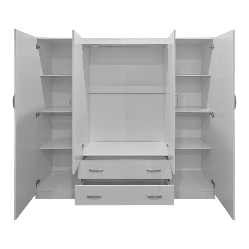 Ντουλάπα τετράφυλλη με 2 συρτάρια Alvia pakoworld λευκή 200x51x180εκ 2