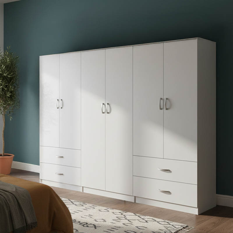 Ντουλάπα εξάφυλλη Athos pakoworld λευκή 240x42x180εκ 1