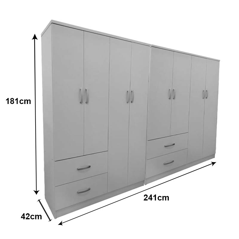 Ντουλάπα οχτάφυλλη Athos pakoworld λευκή 241x42x181εκ 4