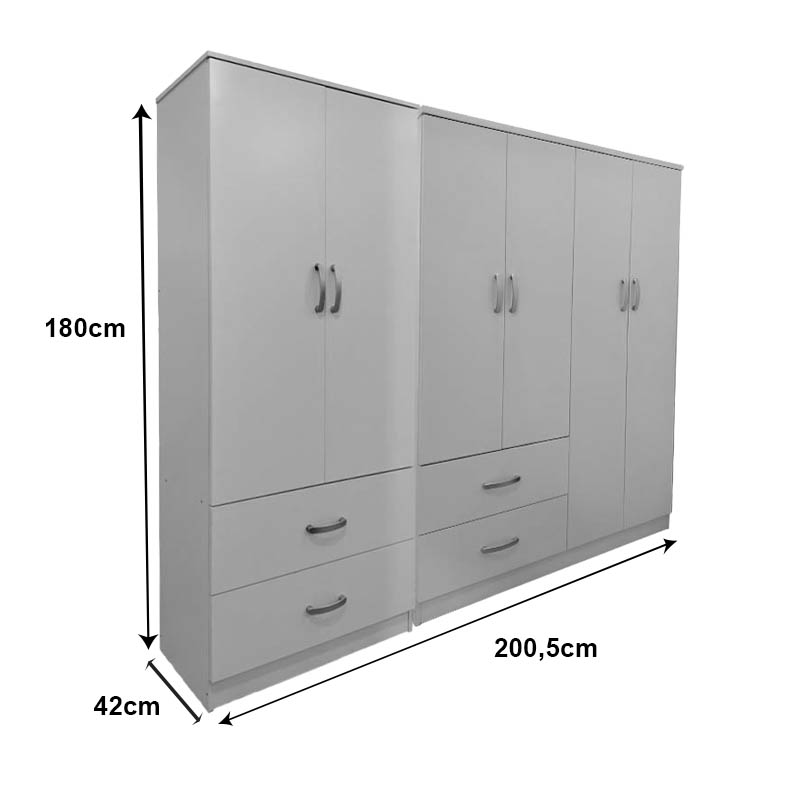 Ντουλάπα εξάφυλλη Athos pakoworld λευκή 200,5x42x180εκ 4