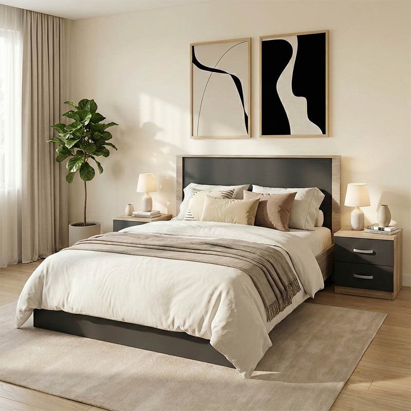 Σετ Κρεβατοκάμαρας Athos Sonoma Ανθρακί με Κρεβάτι 140x200εκ Σετ 3τεμ 1