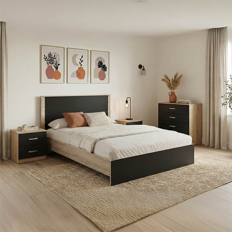 Σετ Κρεβατοκάμαρας Athos Sonoma Ανθρακί με Κρεβάτι 140x200εκ Σετ 4τεμ 1