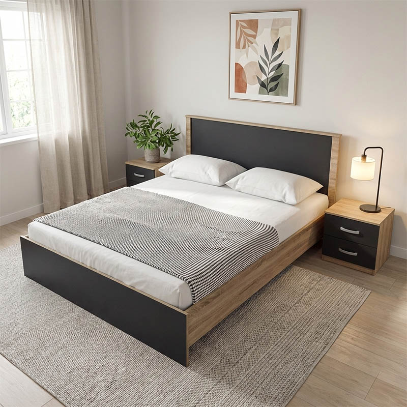 Σετ Κρεβατοκάμαρας Athos Sonoma Ανθρακί με Κρεβάτι 160x200εκ Σετ 3τεμ 1