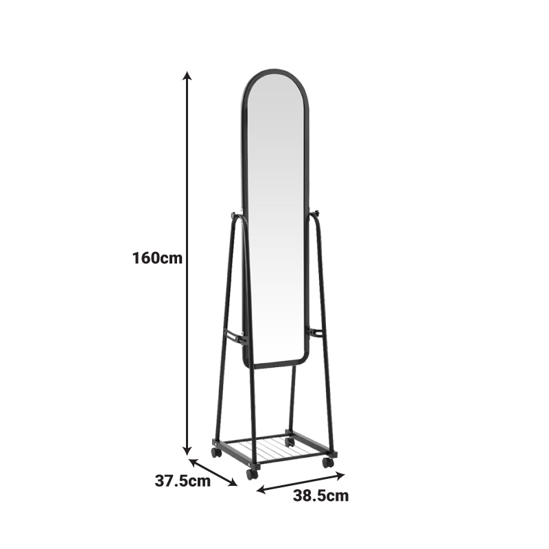 Καθρέπτης τροχήλατος Lomna pakoworld pp-μεταλλικός με ράφι σε μαύρη απόχρωση 38.5x37.5x160εκ 3