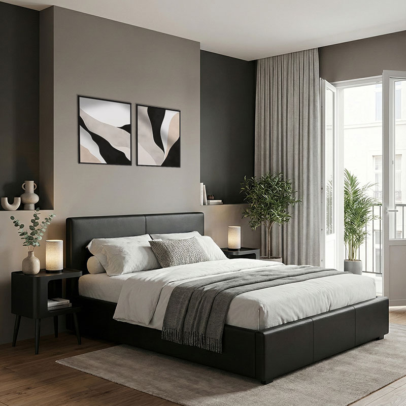 Κρεβάτι Dellia pakoworld με αποθηκευτικό χώρο pu μαύρο 150x200εκ 2