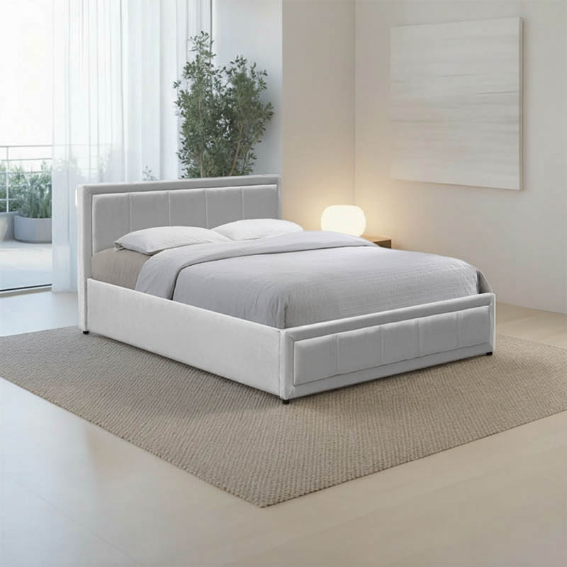 Κρεβάτι Huga pakoworld με αποθηκευτικό χώρο βελούδο γκρι 120x200εκ 2