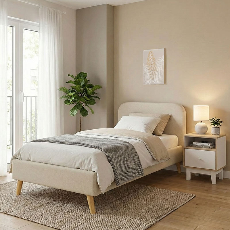 Κρεβάτι LumiLux pakoworld ύφασμα σε μπεζ απόχρωση 100x200εκ 2