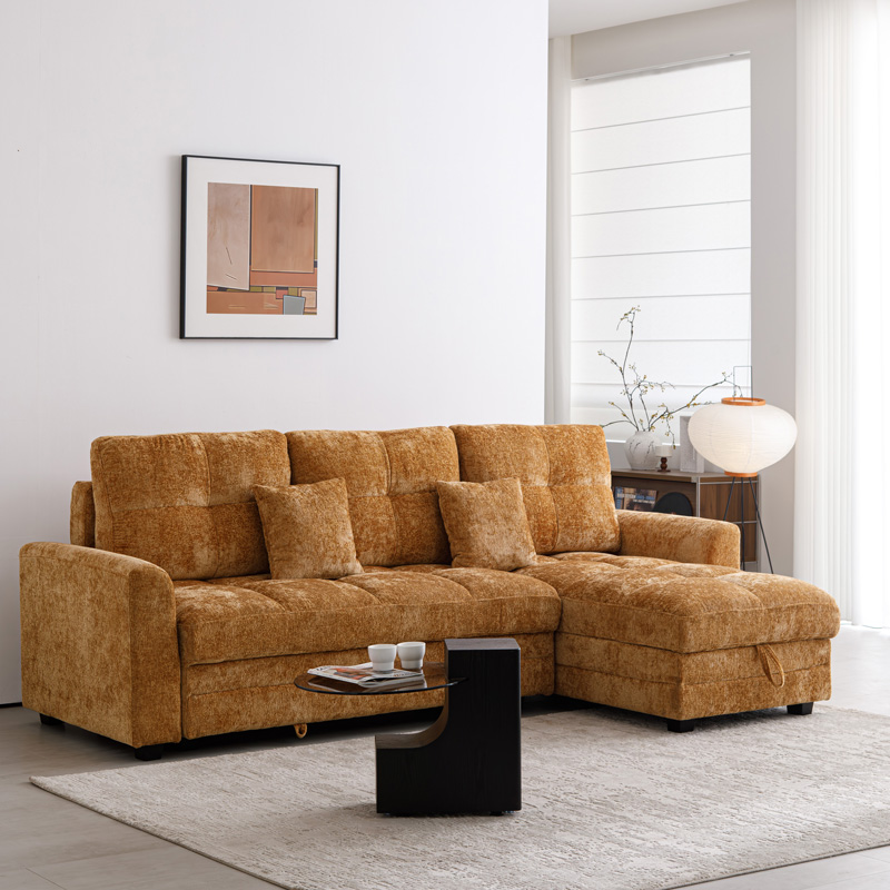Γωνιακός αναστρέψιμος καναπές κρεβάτι Comfie pakoworld με αποθηκευτικό χώρο camel ύφασμα 260x156x98εκ 1