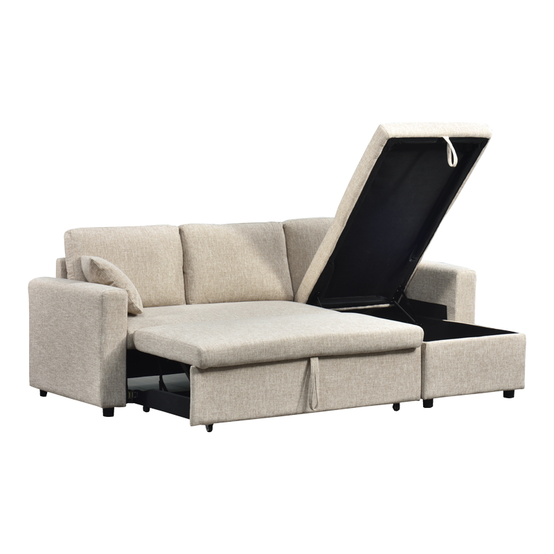 Γωνιακός αναστρέψιμος καναπές κρεβάτι Kamore pakoworld με αποθηκευτικό χώρο ύφασμα μπεζ 223x146x85εκ 4