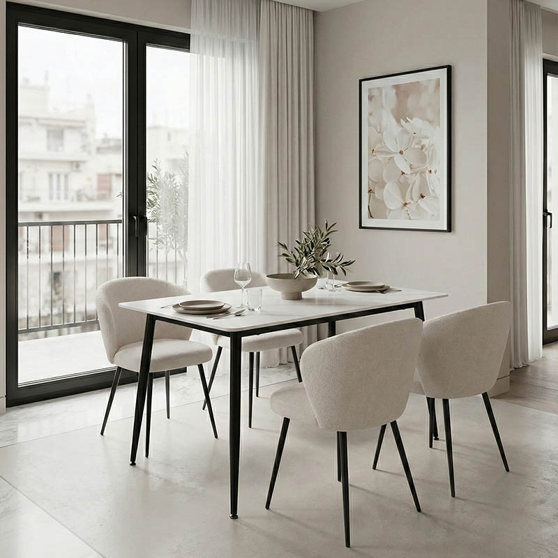 Τραπέζι Pembe pakoworld sintered stone λευκή όψη μαρμάρου με μαύρα μεταλλικά πόδια 120x70x75εκ 2