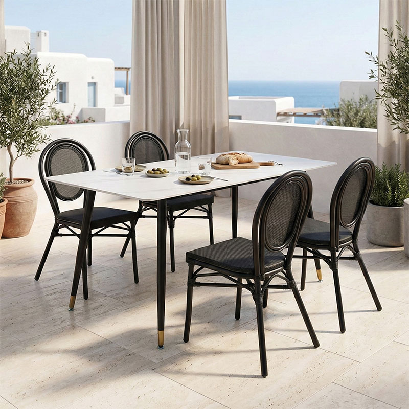 Τραπέζι Pembe pakoworld sintered stone λευκή όψη μαρμάρου με μαύρα μεταλλικά πόδια 140x80x75εκ 1