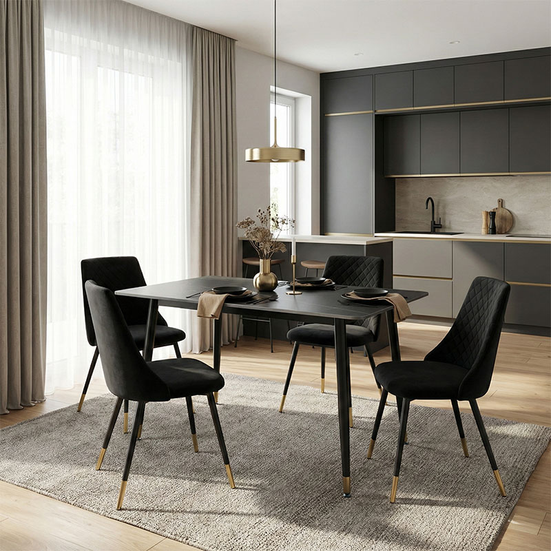 Τραπέζι Pembe pakoworld sintered stone μαύρη όψη μαρμάρου με μαύρα μεταλλικά πόδια 140x80x75εκ 2
