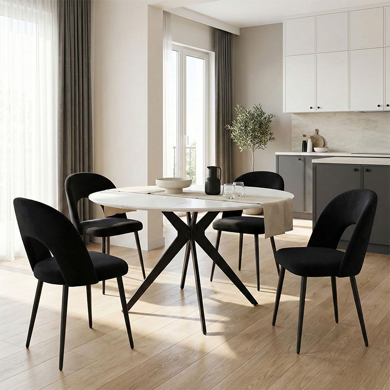 Τραπέζι Orbital pakoworld sintered stone λευκή όψη μαρμάρου με μαύρα μεταλλικά πόδια Φ120x76εκ 2