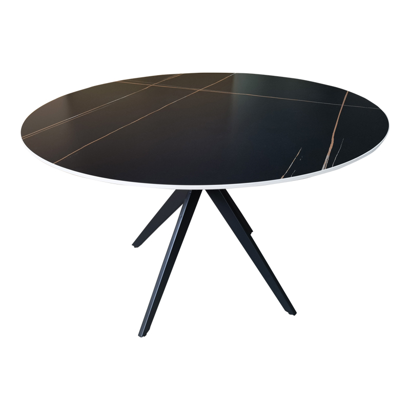 Τραπέζι Orbital pakoworld sintered stone μαύρη όψη μαρμάρου με μαύρα μεταλλικά πόδια Φ120x76εκ 1