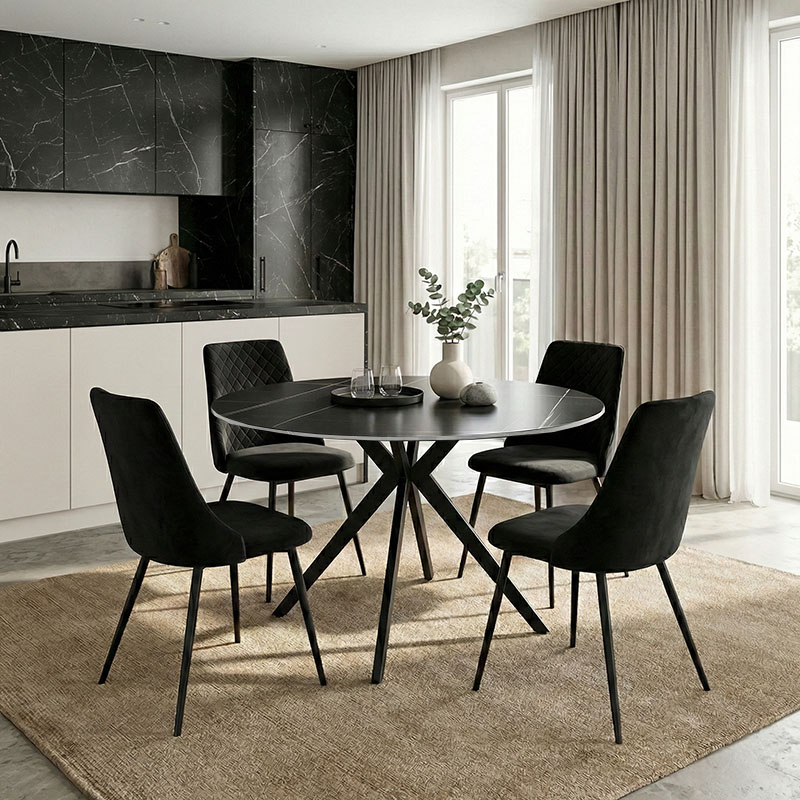 Τραπέζι Orbital pakoworld sintered stone μαύρη όψη μαρμάρου με μαύρα μεταλλικά πόδια Φ120x76εκ 2