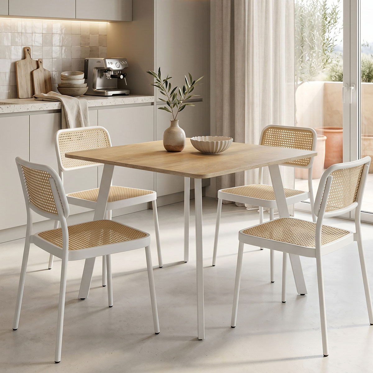 Τραπέζι Squaro pakoworld sonoma mdf με λευκά μεταλλικά πόδια 80x80x75εκ 1