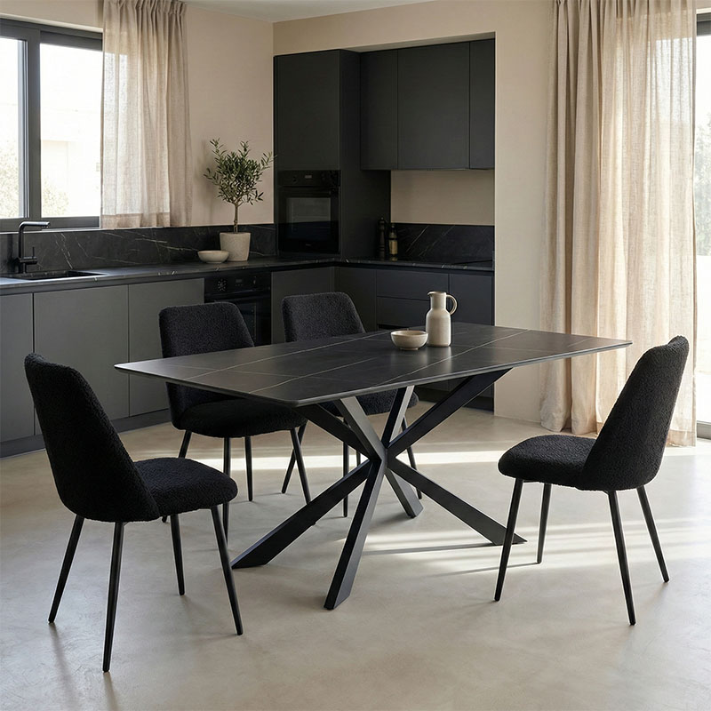 Τραπέζι Mattias pakoworld sintered stone μαύρη όψη μαρμάρου με μαύρα μεταλλικά πόδια 180x90x75εκ 2