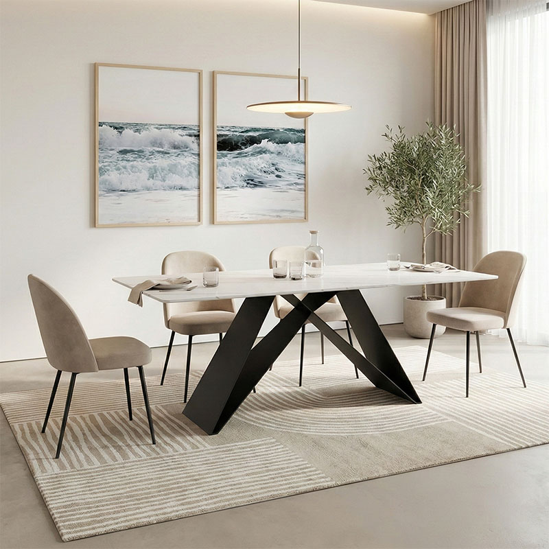 Τραπέζι Mapele pakoworld sintered stone λευκή όψη μαρμάρου με μαύρα μεταλλικά πόδια 180x90x75εκ 1