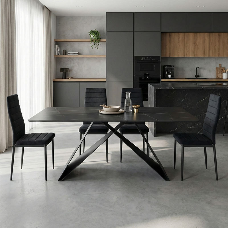 Τραπέζι Mapele pakoworld μαύρη όψη μαρμάρου με μαύρα μεταλλικά πόδια 180x90x75εκ 2