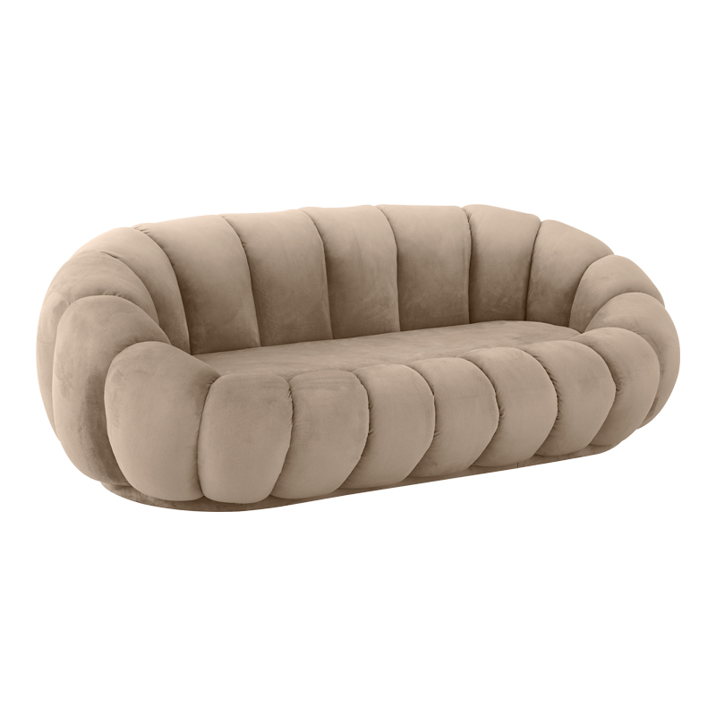 Καναπές Embrace pakoworld βελούδο σε γκρι μπεζ απόχρωση 180x105x65εκ 2