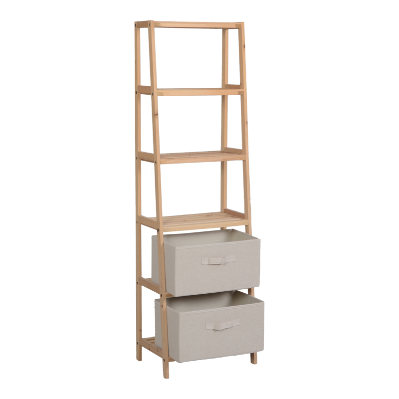 Ραφιέρα δαπέδου με συρτάρια Wolen pakoworld ξύλο ελάτου-ύφασμα σε φυσική-μπεζ απόχρωση 42x27.5x139εκ 2