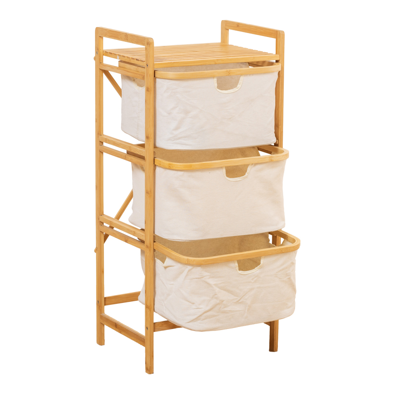 Ραφιέρα δαπέδου Hanev pakoworld μπαμπού-ύφασμα σε φυσική-μπεζ απόχρωση 44x33x96εκ 2