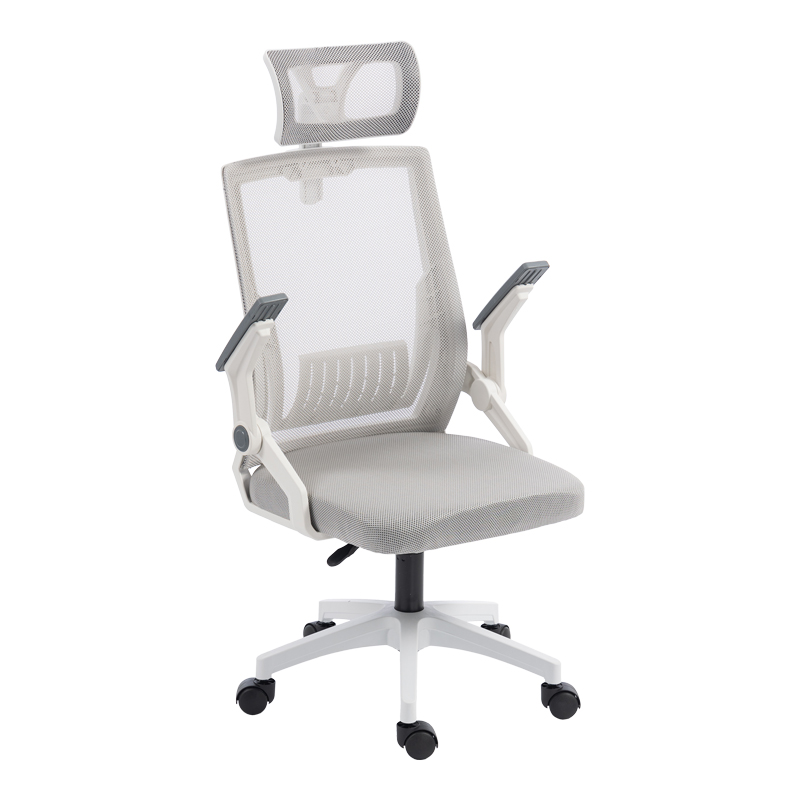 Καρέκλα γραφείου Plymot pakoworld λευκή - mesh γκρι 48x58x112-122εκ 4
