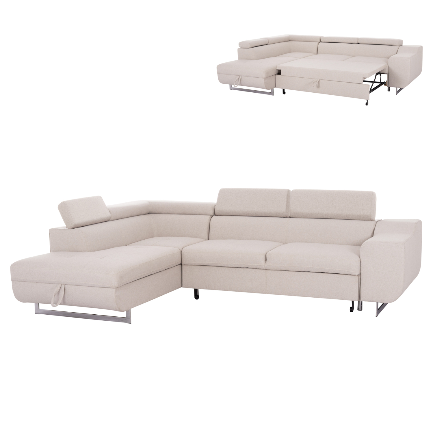 ΓΩΝΙΑΚΟΣ ΚΑΝΑΠΕΣ-ΚΡΕΒΑΤΙ ΜΕ ΑΠΟΘ.ΧΩΡΟ ENCORE ΜΠΕΖ ΥΦΑΣΜΑ 285x205x90Υεκ. 1