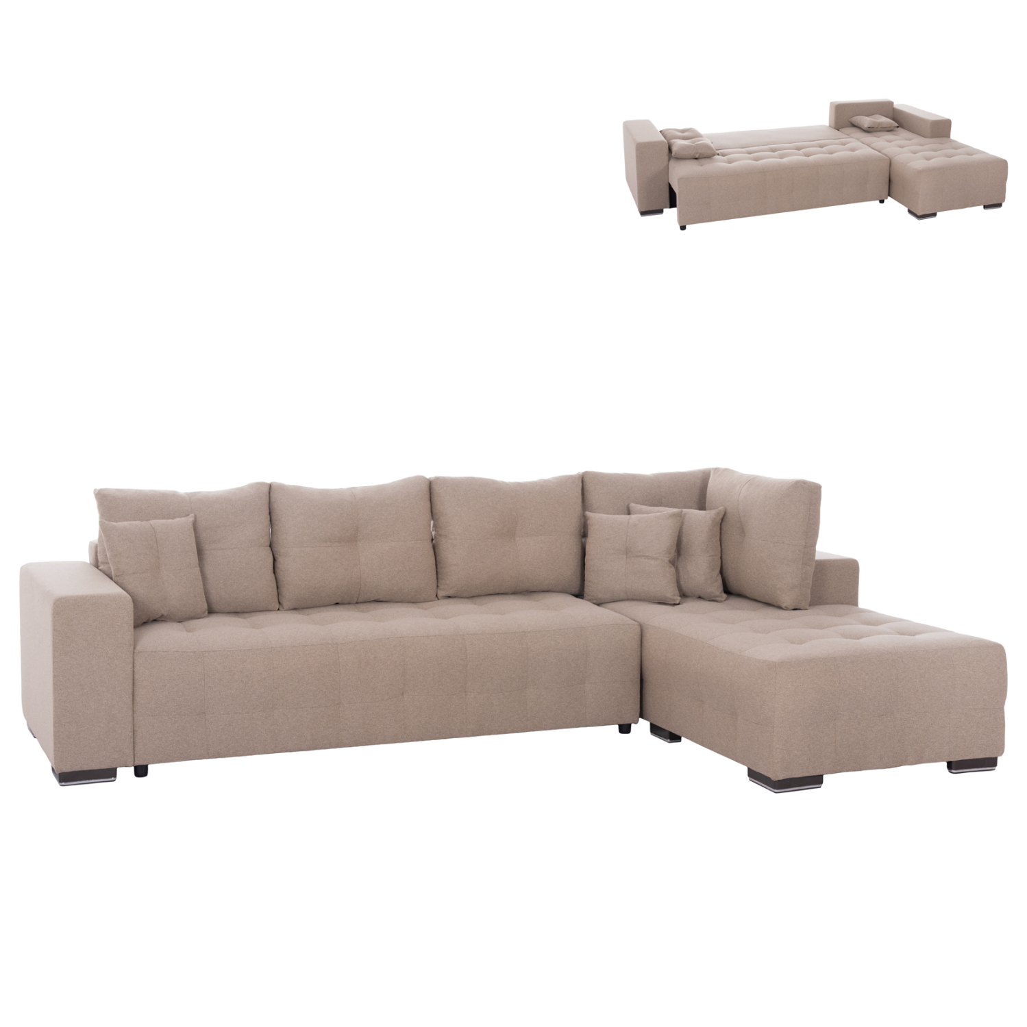 ΓΩΝΙΑΚΟΣ ΚΑΝΑΠΕΣ-ΚΡΕΒΑΤΙ ΜΕ ΑΠΟΘ.ΧΩΡΟ TRENDSTON ΜΠΕΖ ΥΦΑΣΜΑ 298x177x95Υεκ 1