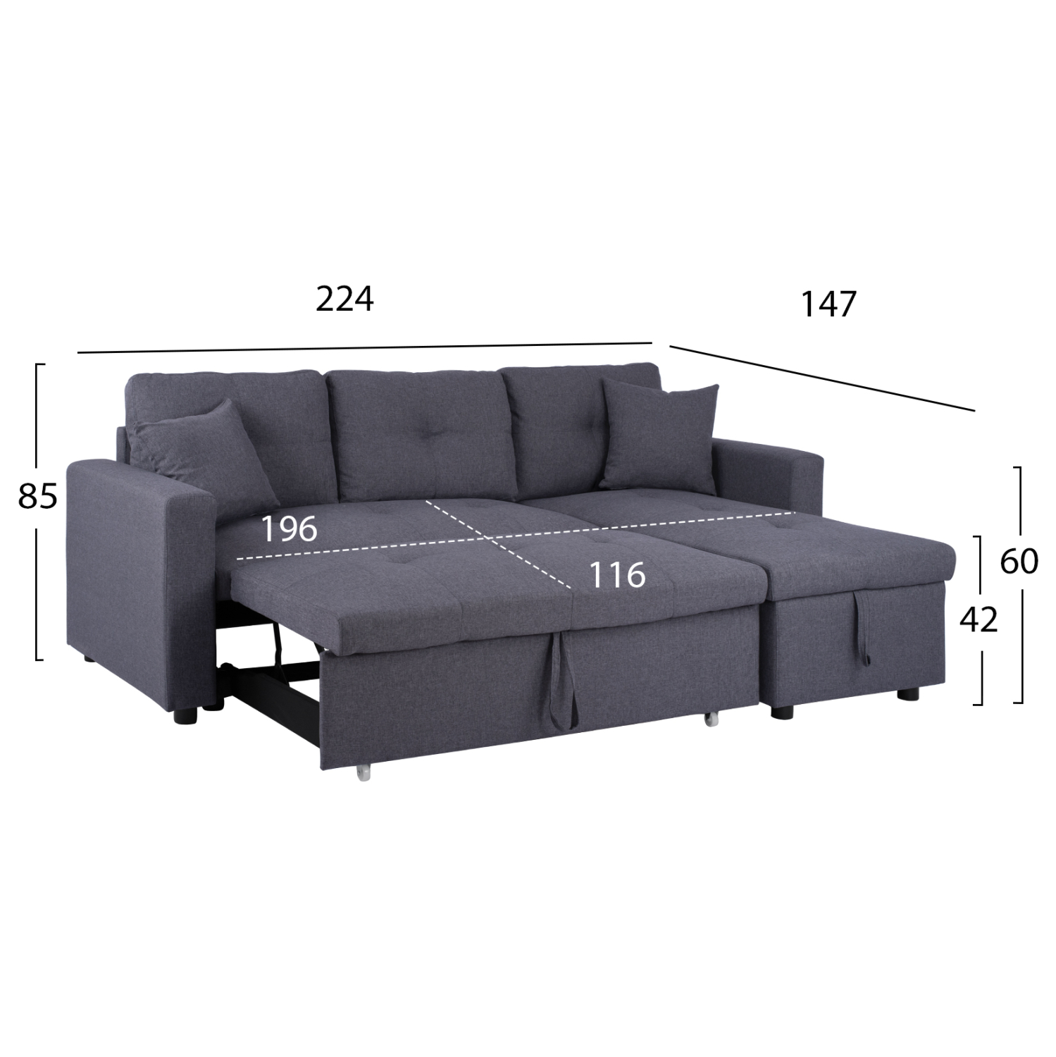 ΚΑΝΑΠΕΣ ΓΩΝΙΑ ΚΡΕΒΑΤΙ WAYNE 224x147x85Υεκ. ΓΚΡΙ ΥΦΑΣΜΑ 3