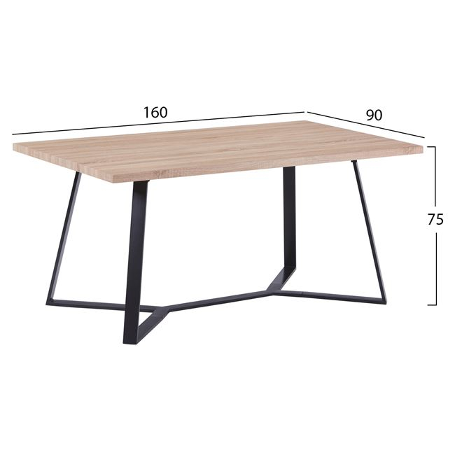 ΤΡΑΠΕΖΙ ALDWIN ΜΕ MDF ΕΠΙΦΑΝΕΙΑ SONAMA &amp; ΜΕΤΑΛΛΙΚΑ ΠΟΔΙΑ 160X90X75Υ εκ. 2