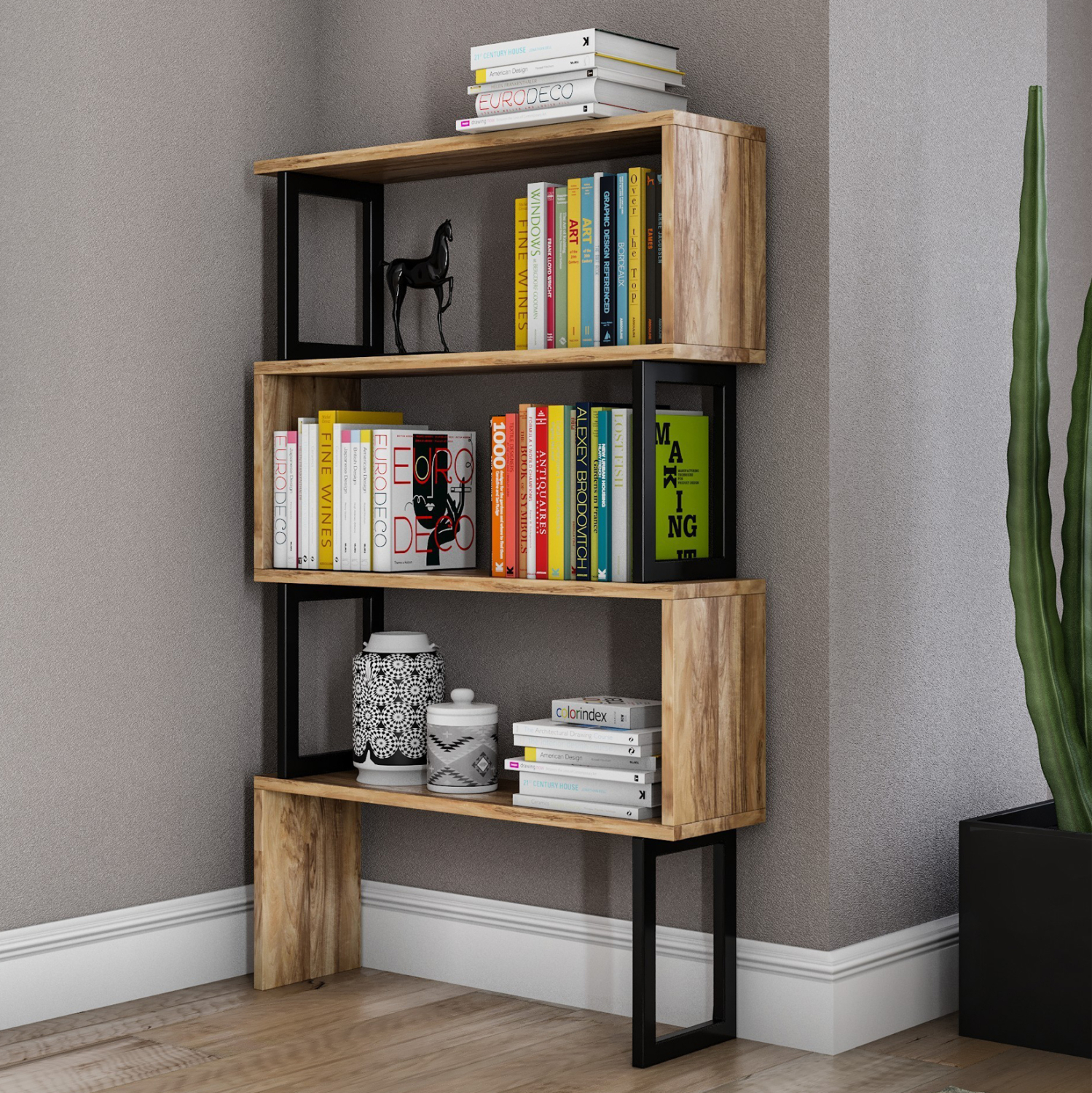 ΒΙΒΛΙΟΘΗΚΗ INGRID ΚΑΡΥΔΙ ΜΕ ΜΑΥΡΟ ΣΚΕΛΕΤΟ 80x22x128 εκ. 2