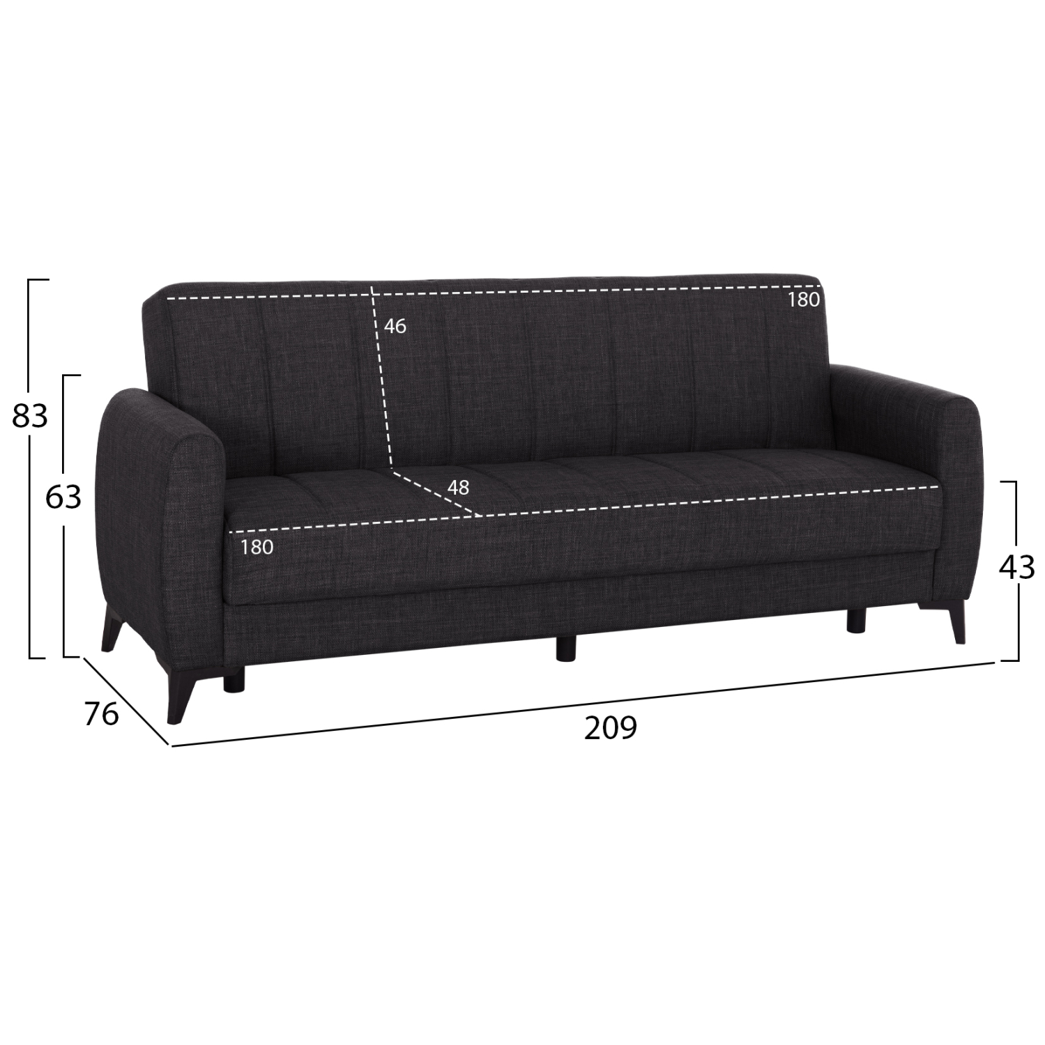 ΚΑΝΑΠΕΣ ΚΡΕΒΑΤΙ ΜΕ ΑΠΟΘ.ΧΩΡΟ TΡΙΘΕΣΙΟΣ NIKKO ΓΚΡΙ ΥΦΑΣΜΑ 209x76x83Υεκ. 2