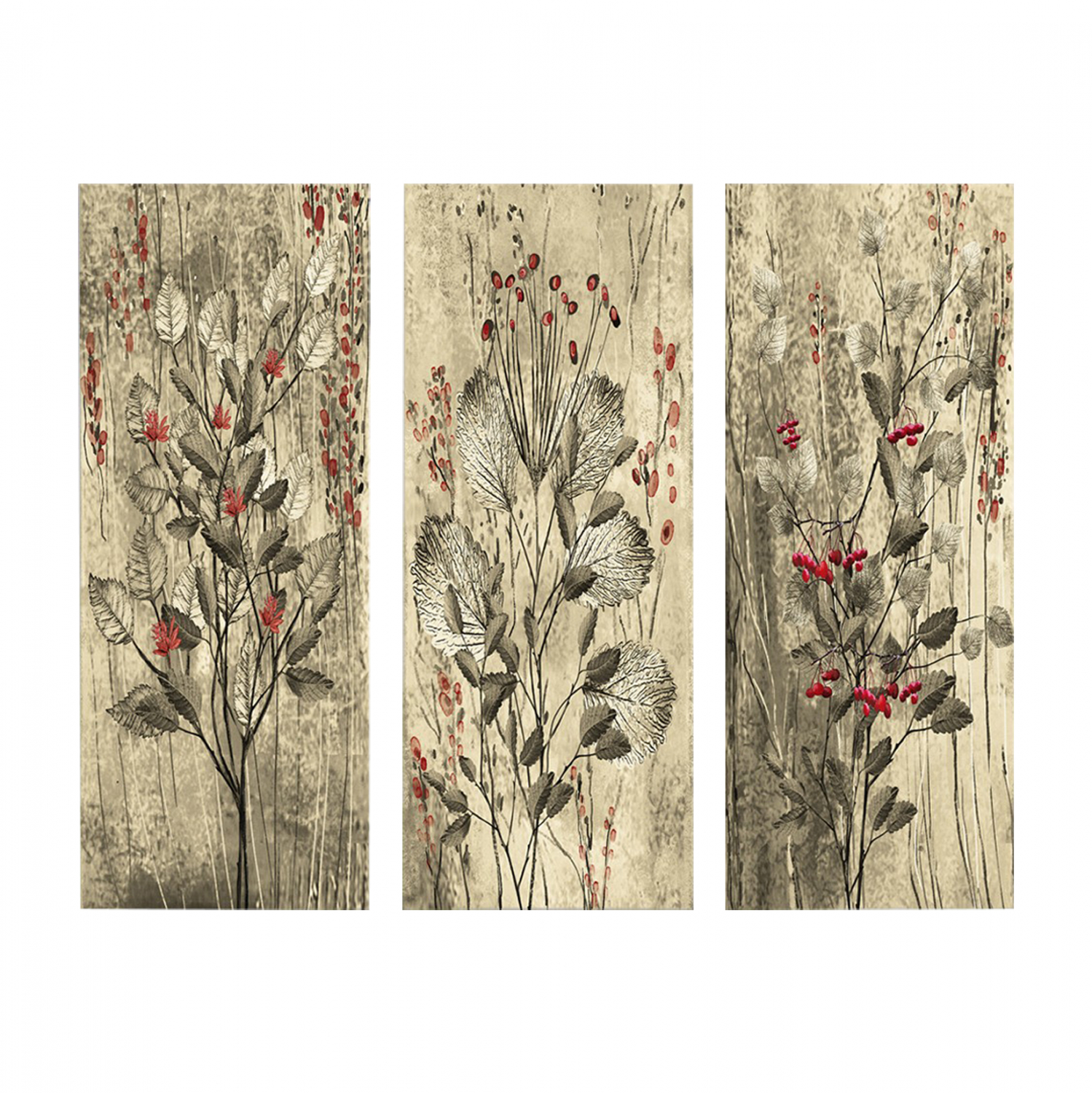 ΠΙΝΑΚΑΣ ΤΡΙΠΤΥΧΟ MDF RED FLOWERS AND BERRIES 60x50x0,3 εκ. 1