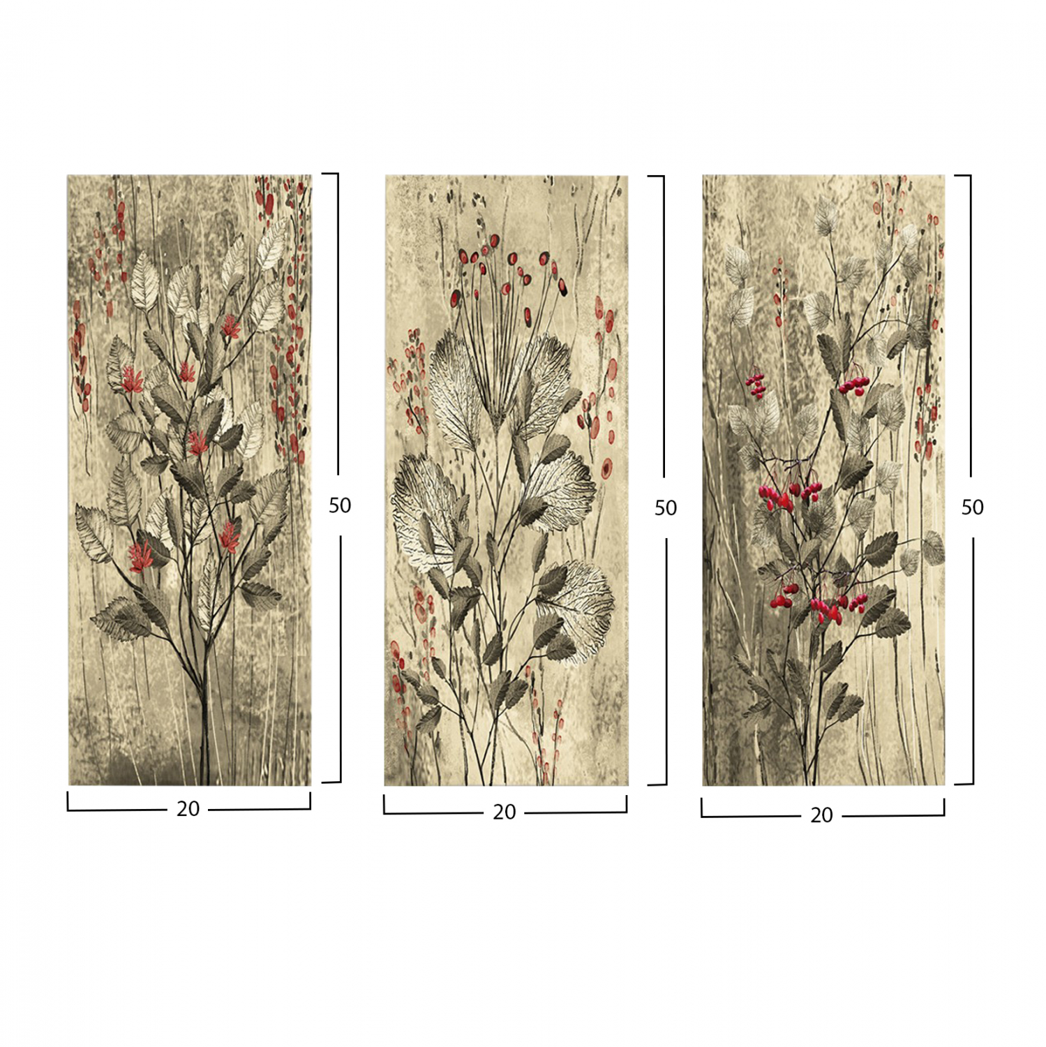 ΠΙΝΑΚΑΣ ΤΡΙΠΤΥΧΟ MDF RED FLOWERS AND BERRIES 60x50x0,3 εκ. 2