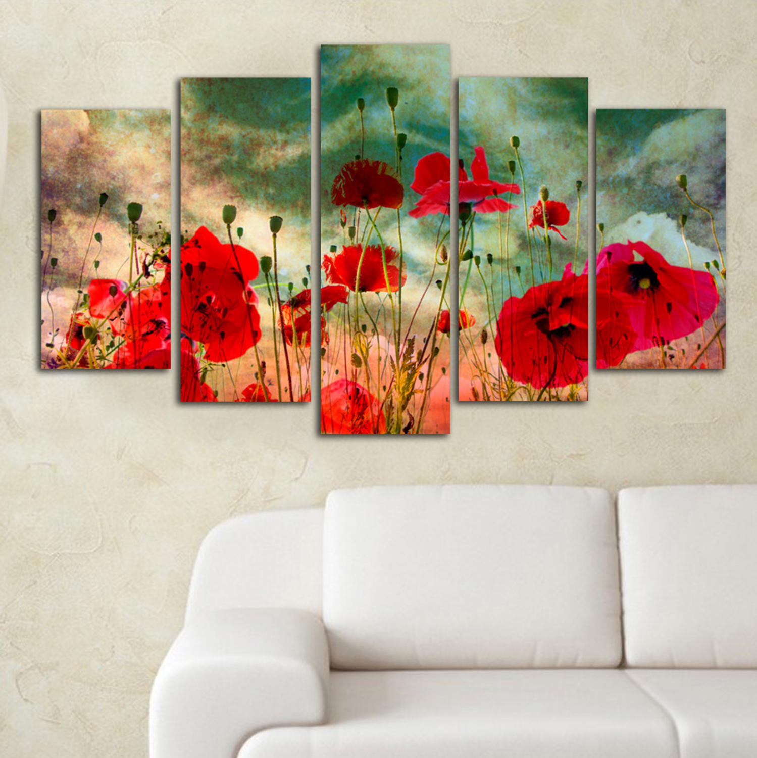 ΠΙΝΑΚΑΣ ΠΕΝΤΑΠΤΥΧΟ MDF POPPY FIELD 100X0,3X60 εκ. 3