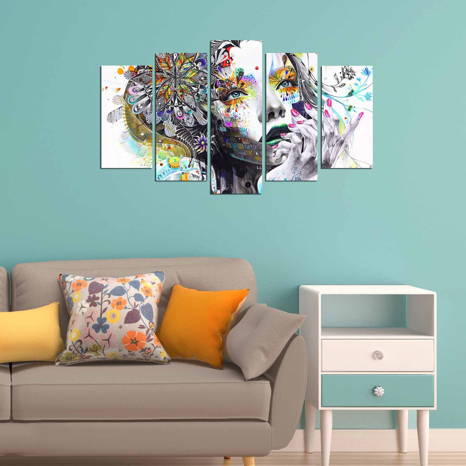 ΠΕΝΤΑΠΤΥΧΟΣ ΠΙΝΑΚΑΣ MDF MODERN DAZZLING BEAUTY GIRL FACE 100X60x3 εκ. 3