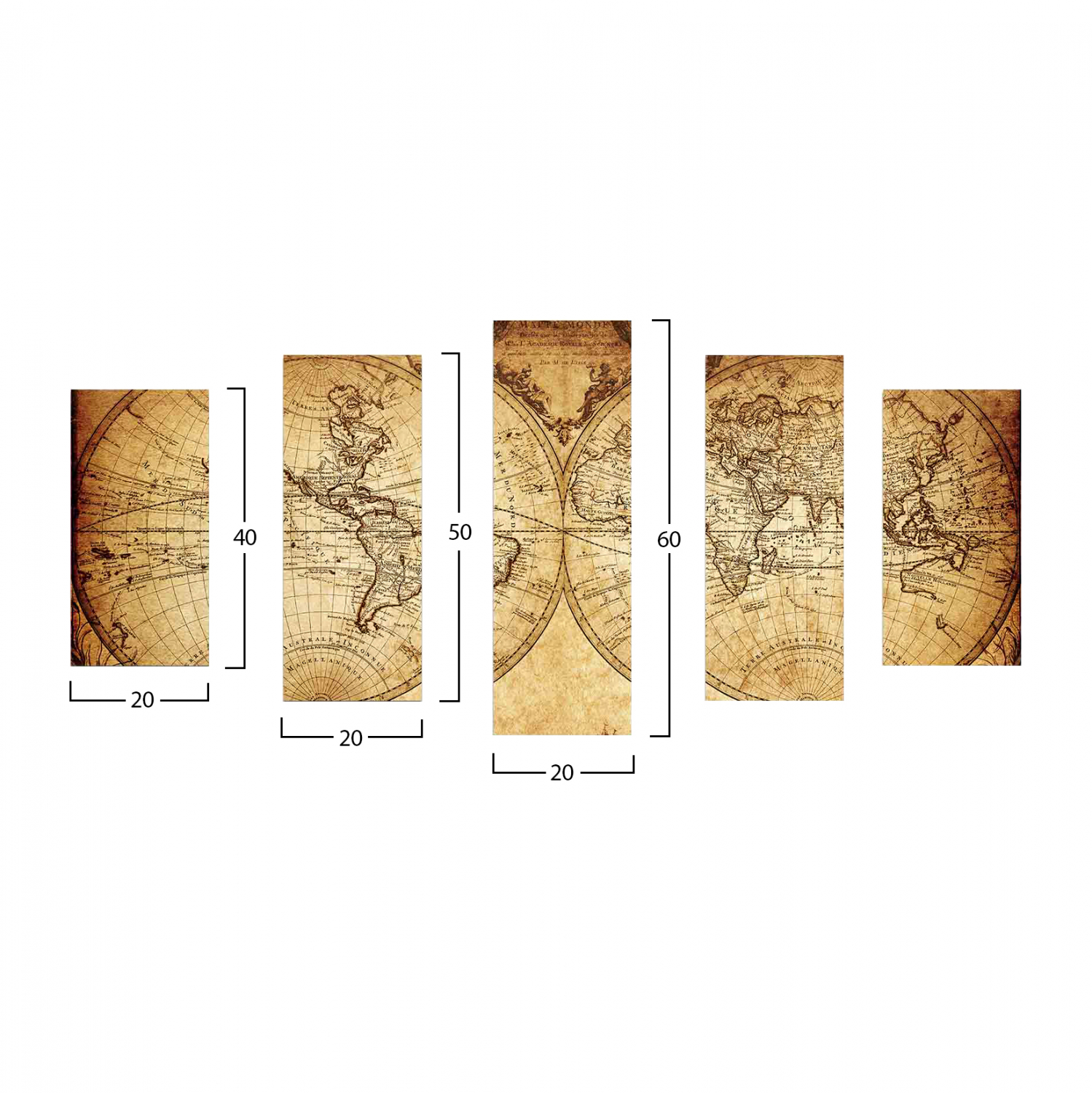 ΠΕΝΤΑΠΤΥΧΟΣ ΠΙΝΑΚΑΣ MDF VINTAGE WORLD MAP 100X60x0,3 εκ. 2