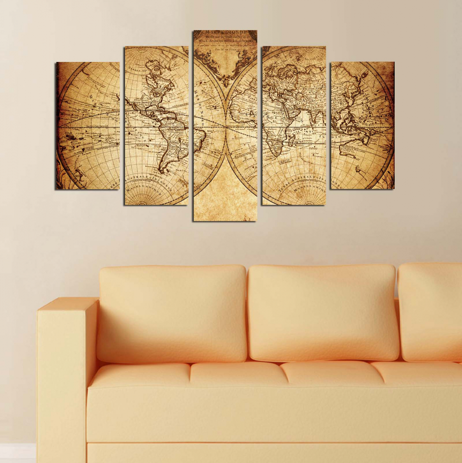ΠΕΝΤΑΠΤΥΧΟΣ ΠΙΝΑΚΑΣ MDF VINTAGE WORLD MAP 100X60x0,3 εκ. 3