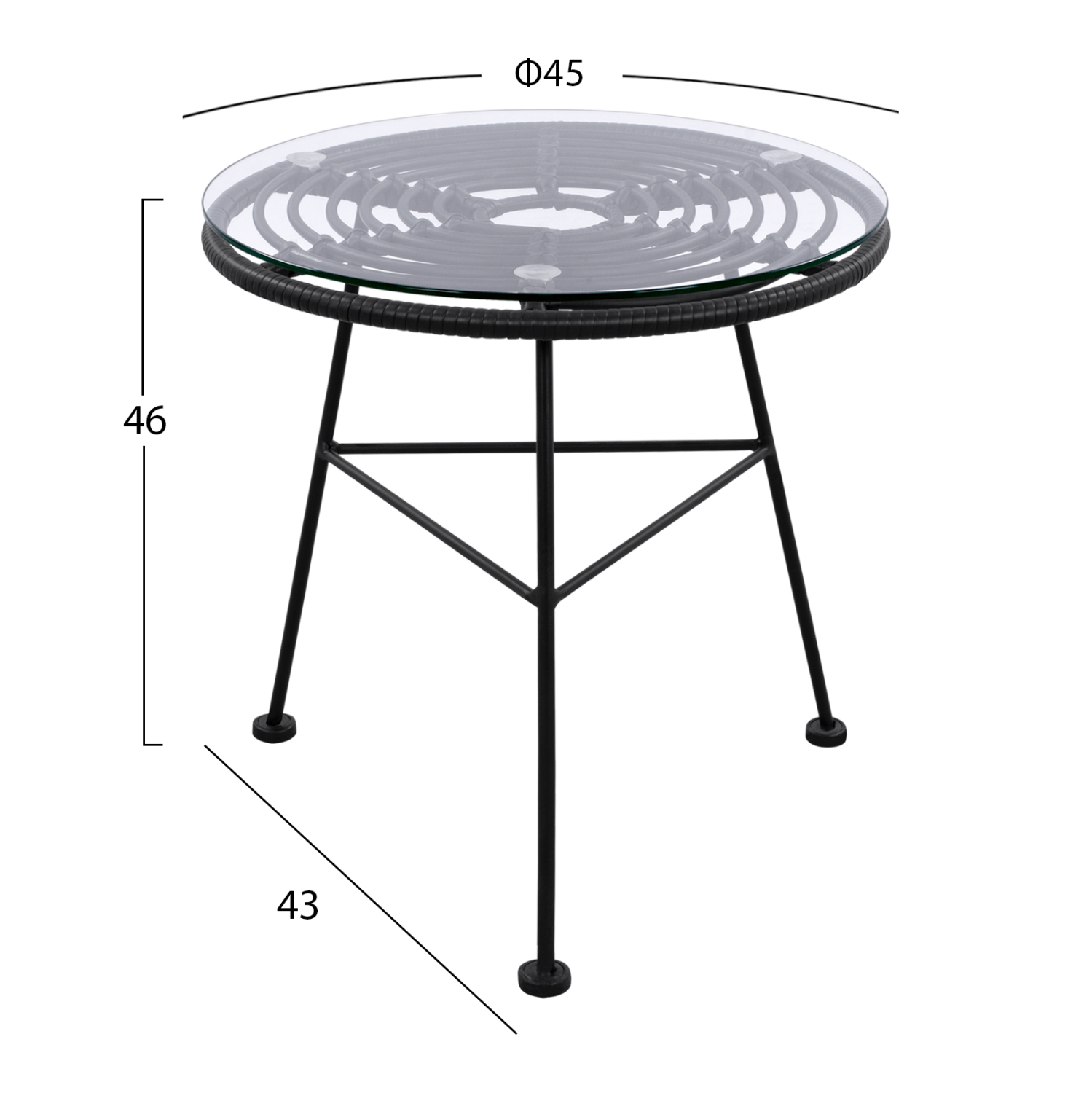 ΤΡΑΠΕΖΙ ΜΕΤΑΛΛΙΚΟ ALLEGRA ΜΕ WICKER ΣΕ ΜΑΥΡΗ ΑΠΟΧΡΩΣΗ ΚΑΙ ΓΥΑΛΙ Φ45x46εκ 2