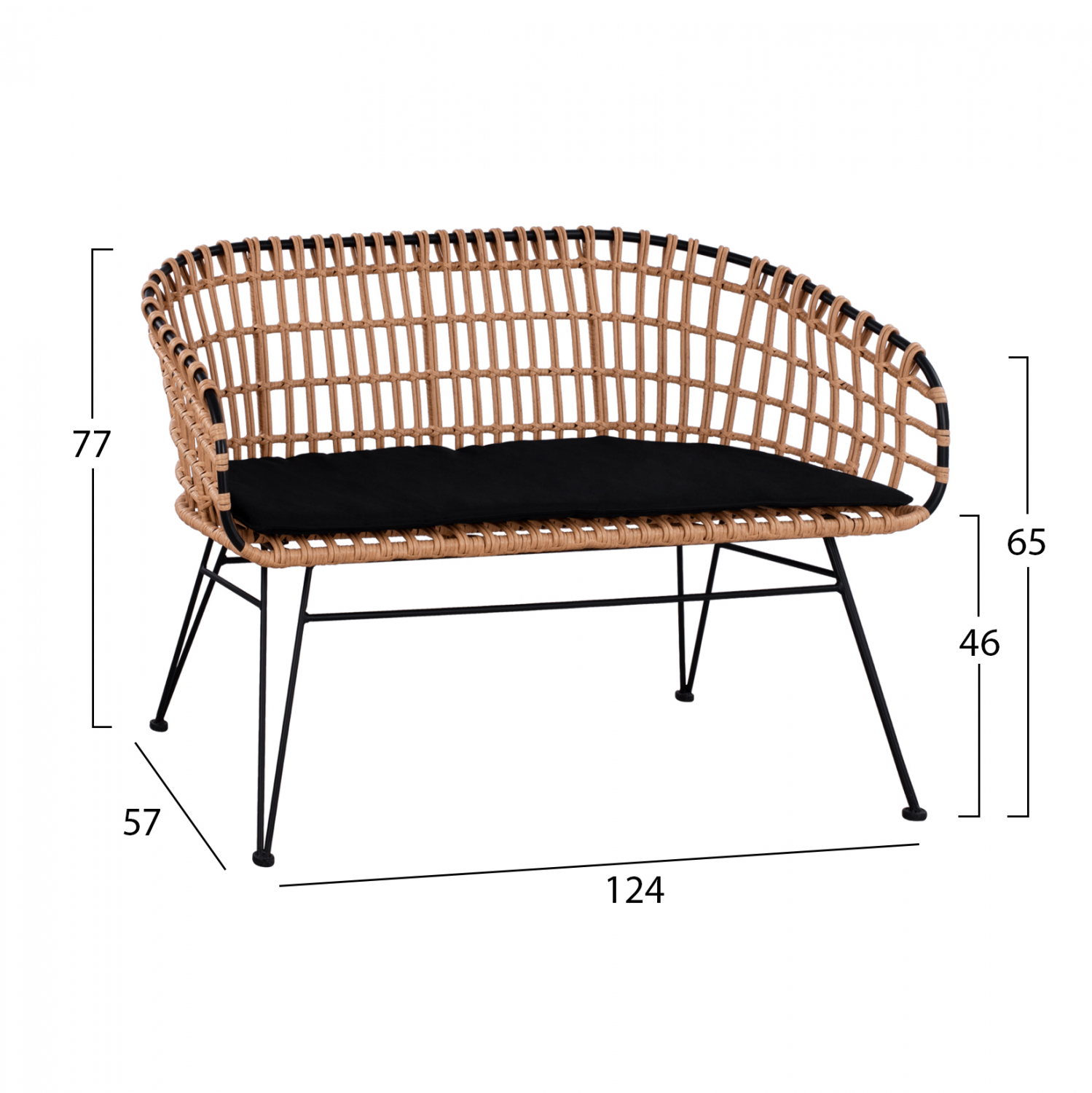 ΠΑΓΚΑΚΙ ΜΕΤΑΛΛΙΚΟ ALLEGRA ΜΕ WICKER ΜΑΥΡΟ-ΜΠΕΖ 124x57x77Υ εκ. 2