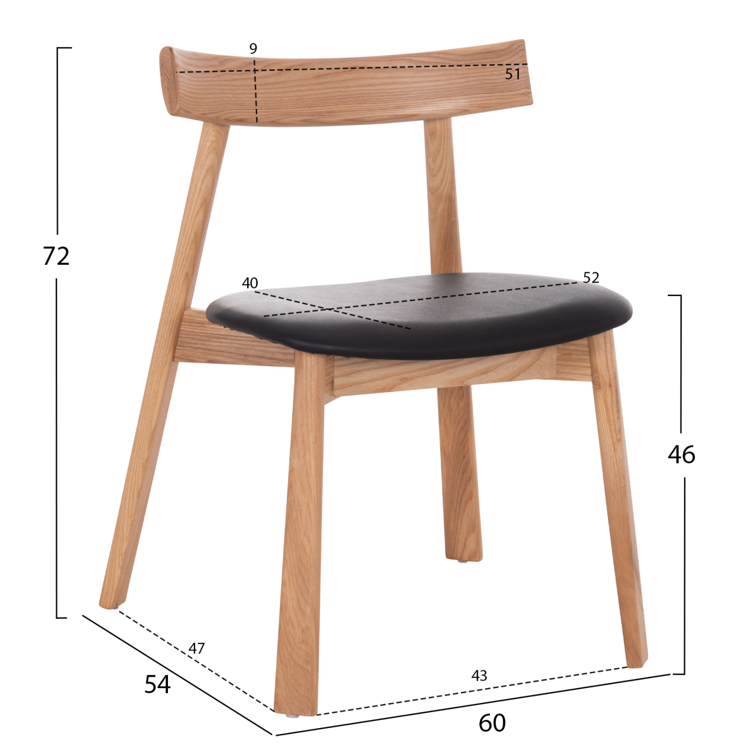 KΑΡΕΚΛΑ ΤΡΑΠΕΖΑΡΙΑΣ SEKAN RUBBERWOOD-ΜΑΥΡΟ PU 60x54x72Υεκ 2