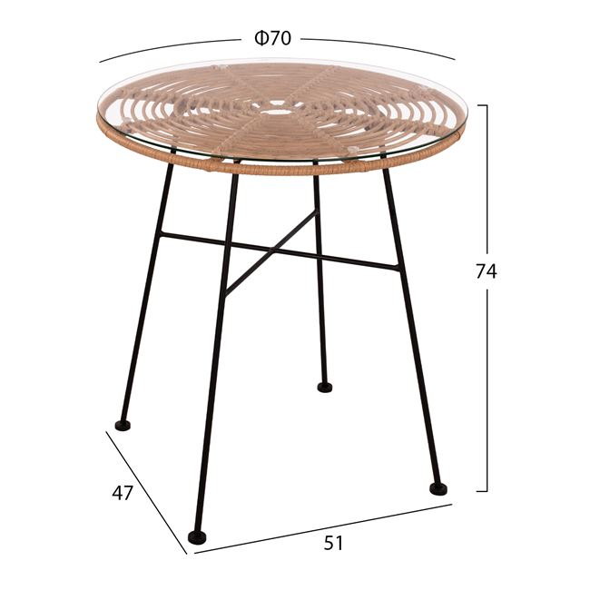 ΣΕΤ 3ΤΜΧ ALLEGRA WICKER ΜΕ ΤΡΑΠΕΖΙ Φ70Χ74Υ ΜΠΕΖ &amp; ΜΑΥΡΟ ΧΡΩΜΑ HM10474 2